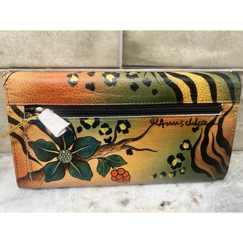Anuschka Women's Wallet Floral Leopard Tiger Design Trifold Credit Bills Coins - Picture 2 of 11
